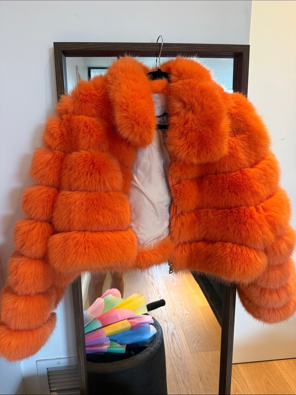 Orange Faux Fur Cropped Teddy Jacket Festival - Daniel’s Leather New York